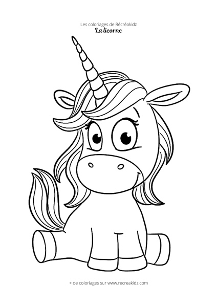 Coloriage licorne kawaii facile