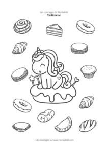 Coloriage licorne kawaii gâteaux