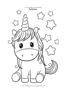 Coloriage licorne kawaii mignonne