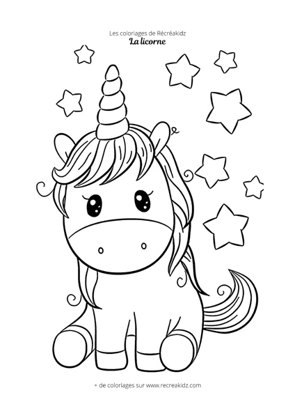 Coloriage licorne kawaii mignonne