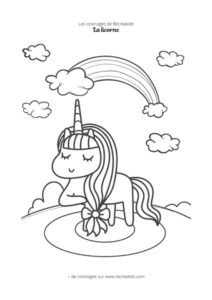 Coloriage licorne mignonne arc-en-ciel