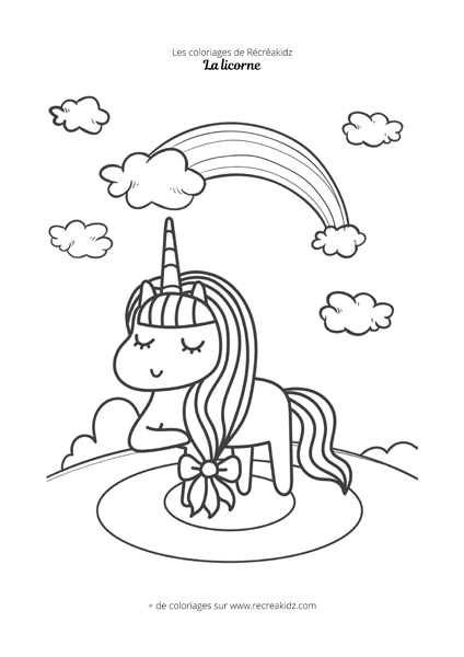 Coloriage licorne mignonne arc-en-ciel