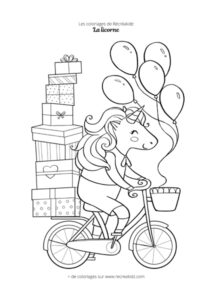 Coloriage licorne qui fait du vélo