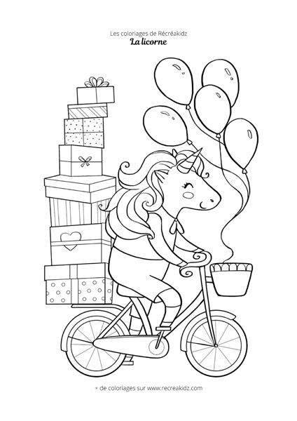 Coloriage licorne qui fait du vélo