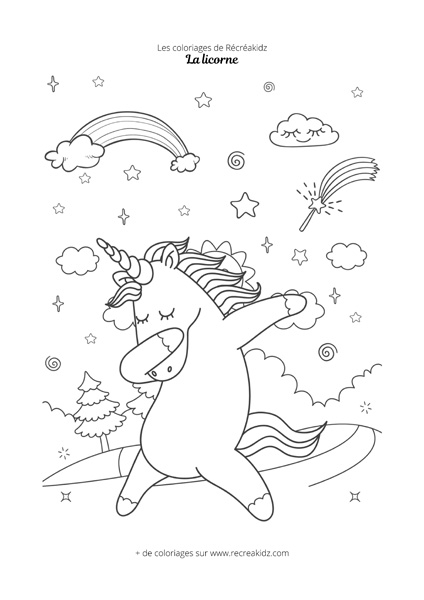 Coloriage licorne qui fait un dab