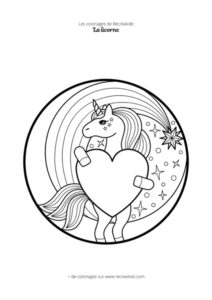 Coloriage licorne qui porte un cœur