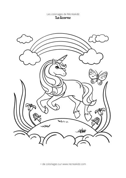 Coloriage licorne qui saute