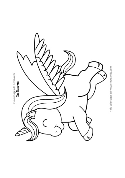 Coloriage licorne volante