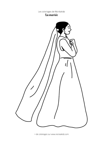 Coloriage mariée de profil