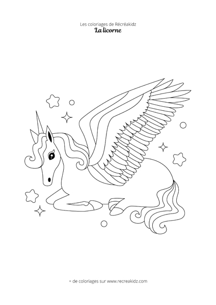 Coloriage pégase licorne ailée