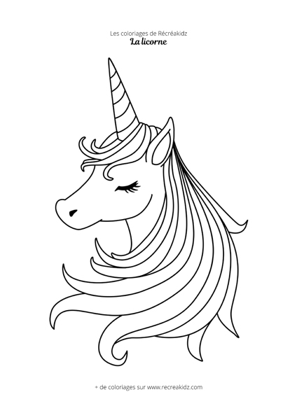 Coloriage tête de licorne assoupie