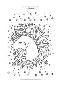 Coloriage tête de licorne avec des étoiles