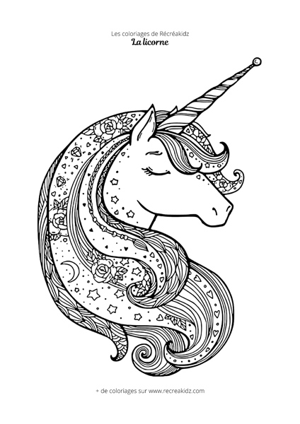 Coloriage tête de licorne difficile