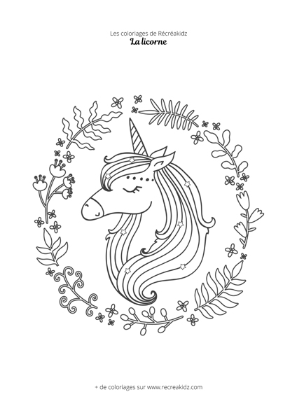 Coloriage tête de licorne endormie