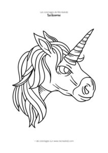 Coloriage tête de licorne en noir et blanc