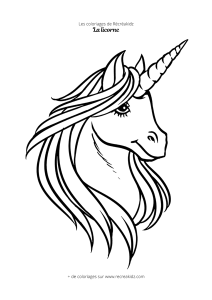 Coloriage tête de licorne simple