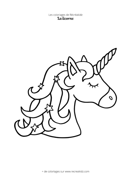 Coloriage tête de licorne yeux fermés