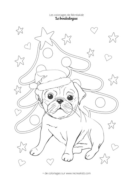 Coloriage bouledogue de Noël