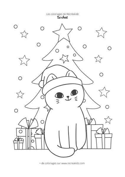 Coloriage chat de Noël | Dessin à colorier & imprimer en PDF