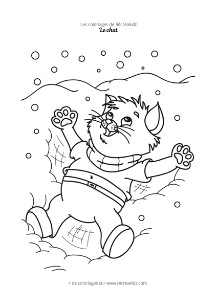 Coloriage chat hiver