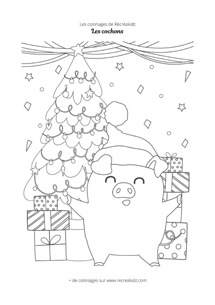 Coloriage cochon de Noël