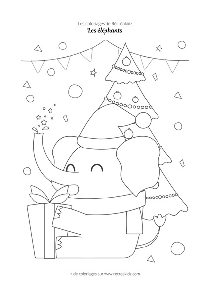 Coloriage éléphant de Noël