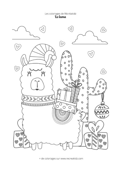 Coloriage lama de Noël