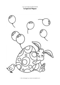 Coloriage lapin de Pâques et ballons