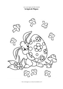 Coloriage lapin de Pâques et champignons