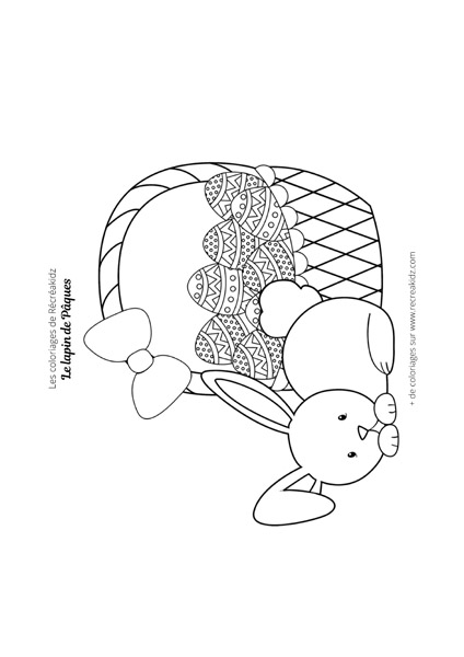 Coloriage lapin de Pâques couché