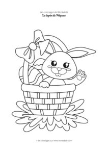 Coloriage lapin de Pâques dans un panier