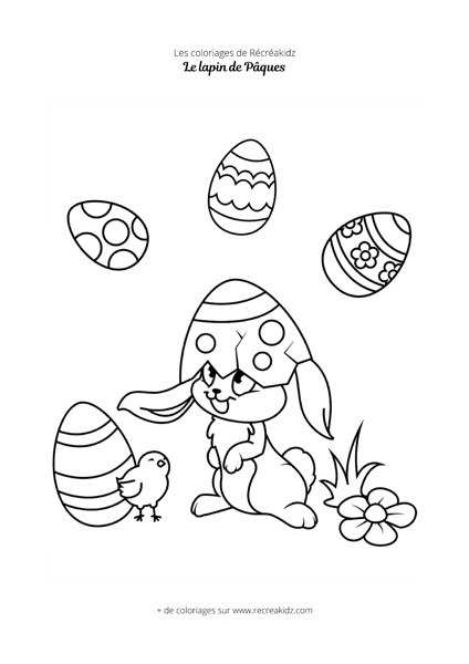 Coloriage lapin de Pâques drôle