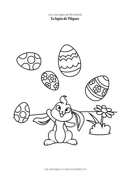 Coloriage lapin de Pâques et fleur