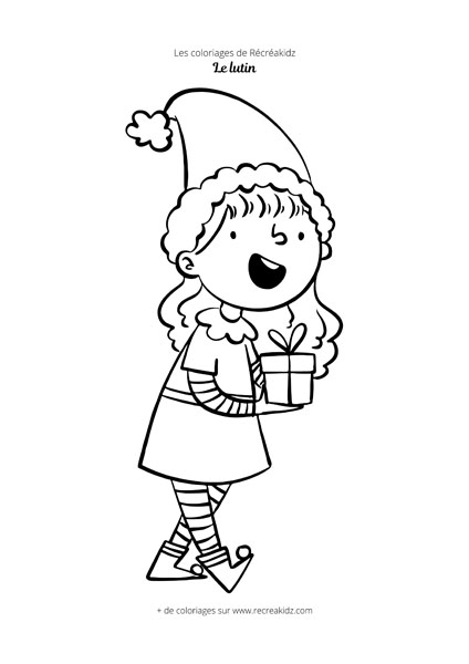 Coloriage lutin de Noël en noir et blanc