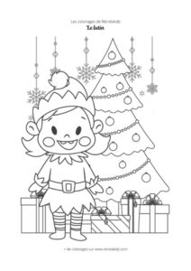 Coloriage lutin de Noël mignon