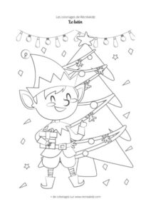 Coloriage lutin et sapin de Noël