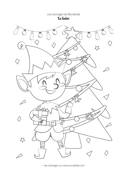 Coloriage lutin et sapin de Noël