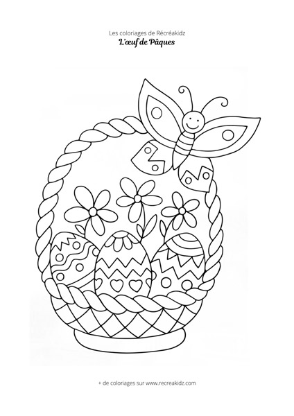 Coloriage œuf de Pâques et papillon