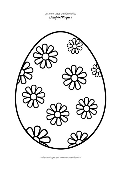 Coloriage œuf de Pâques motifs de fleurs
