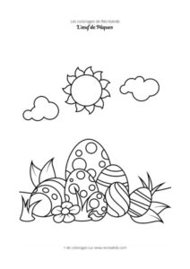 Coloriage oeufs de Pâques dans un jardin