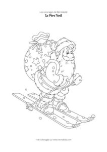 Coloriage Père Noël aux sports d'hiver