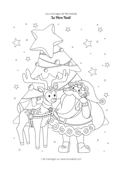 Coloriage Père Noël et renne