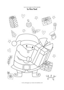 Coloriage Père Noël avec cadeaux