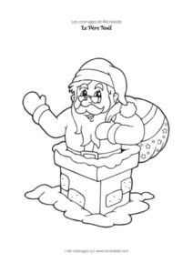 Coloriage Père Noël dans une cheminée
