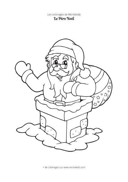 Coloriage Père Noël dans une cheminée