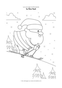 Coloriage Père Noël qui fait du ski