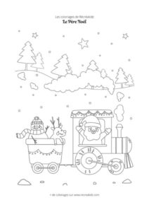 Coloriage Père Noël dans un train