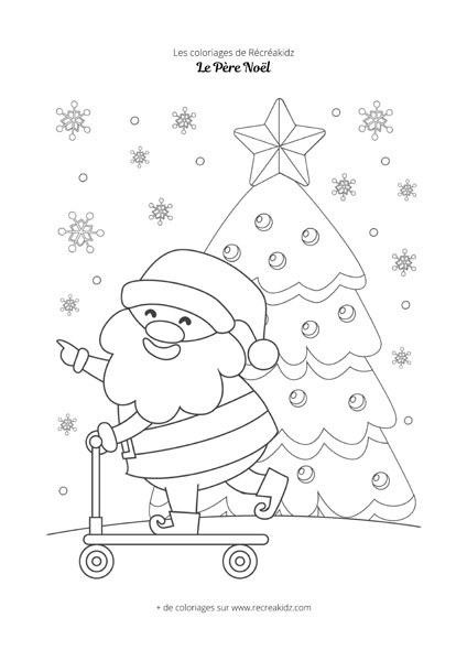 Coloriage Père Noël Trottinette