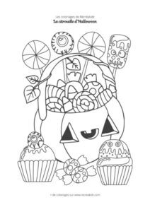 Coloriage citrouille d'Halloween avec bonbons