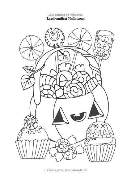 Coloriage citrouille d'Halloween avec bonbons